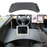 EVFITUS front view of tray on Tesla armrest shows clean fit and added workspace