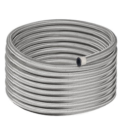 EVIL ENERGY front view of 6AN braided fuel line showing silver braid and flexibility benefit