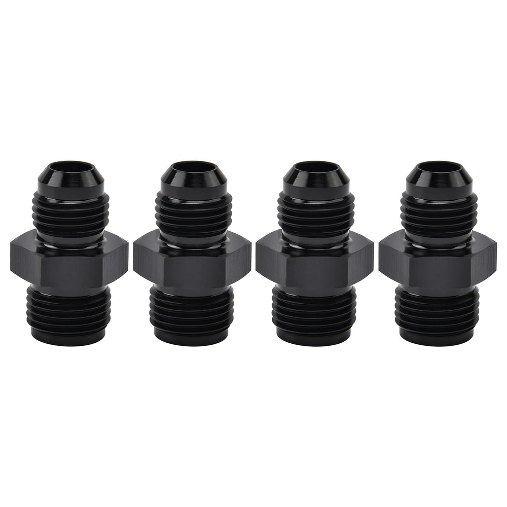 EVIL ENERGY front view of straight 6AN to 5/8x18 adapter showing black anodized finish and dimensions benefit durability