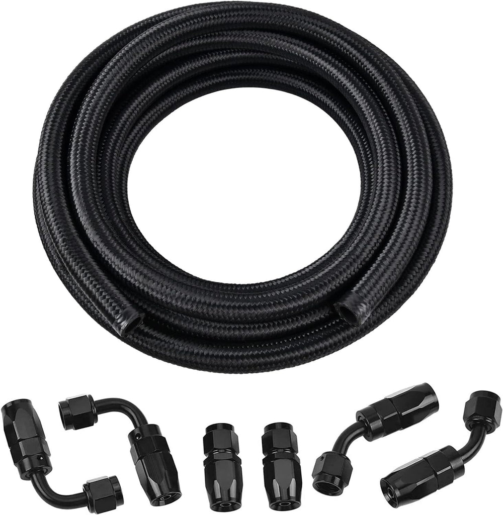EVIL ENERGY front view of AN10 10ft braided fuel hose showing full coil and label, durable