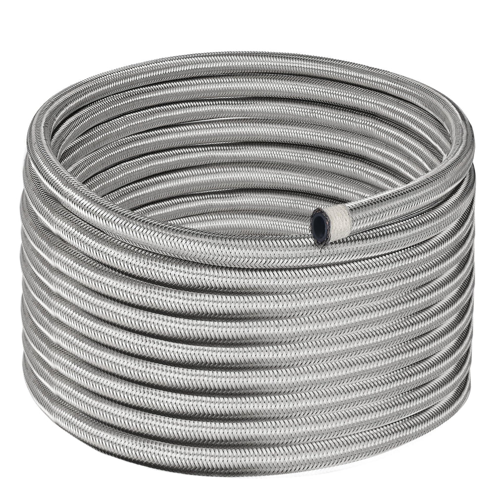 EVIL ENERGY front view of 20ft AN6 braided fuel hose showing full roll and label, durable supply