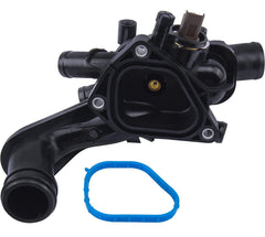 EVIL ENERGY front view of thermostat housing kit showing complete packaged components and fitment