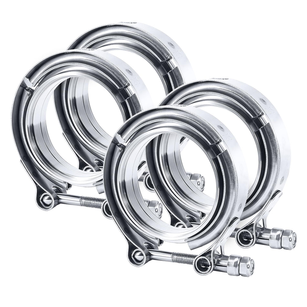 EVIL ENERGY front view of 2.5" V-band clamp kit showing hardware and four-piece layout, durable fit