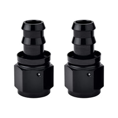 EVIL ENERGY front view of 10AN to 5/8" barb fitting showing compact shape and black finish