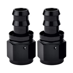 EVIL ENERGY front view of 12AN to 3/4" barb fitting showing black anodized finish and compact profile benefits