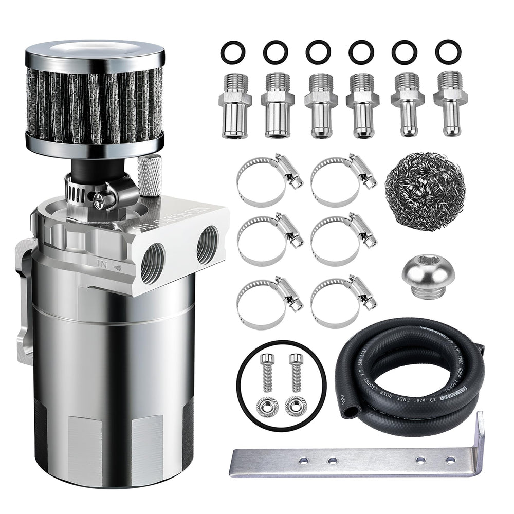 EVIL ENERGY front view catch can showing compact aluminum body and mounting point, protects intake