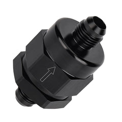 EVIL ENERGY front view of 6AN check valve showing compact inline shape and secure fit