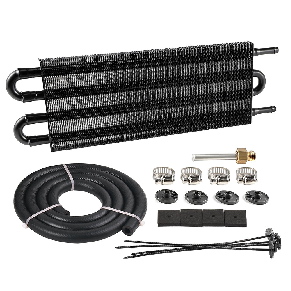 EVIL ENERGY front view of cooler kit showing compact black core and included hardware for easy fit