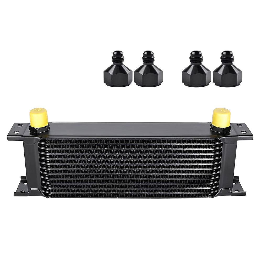 EVIL ENERGY front view of oil cooler showing core and mounting points for effective cooling