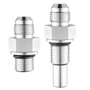 EVIL ENERGY front view of two AN6 to 1/4 NPSM fittings showing shape and finish, easy install benefit