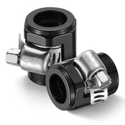 EVIL ENERGY front view of black 6AN hose finisher clamp showing clean finish benefit