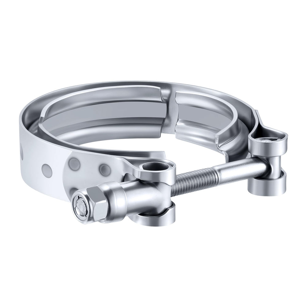 EVIL ENERGY front view of 2.5-inch V-band clamp showing full profile and fit benefit