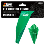 EWK funnel front view showing shape and port, reduces spills