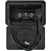 EXCELFU exterior shower box front view showing compact mount and clean design for easy installation