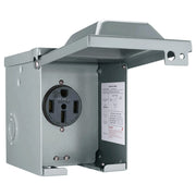 EXCELFU front view of outdoor outlet box showing weatherproof cover and secure mount