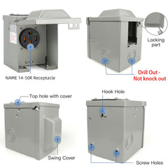 EXCELFU weatherproof hinged cover open protecting the receptacle