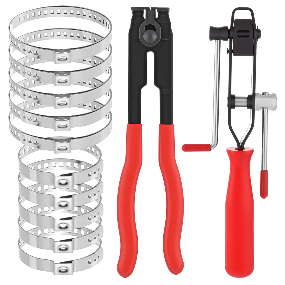 Exclaith front view kit with pliers and 10 clamps showing complete contents and quick setup benefit