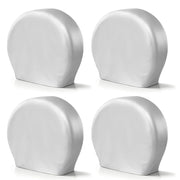 Explore Land front view of four silver tire covers showing neat fit and protection