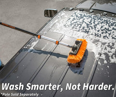 EXTEND-A-REACH brush head in use washing a car panel delivering even soap coverage