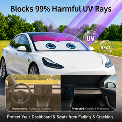 eygeufg installed on windshield exterior blocking sun and reducing cabin heat