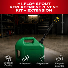 EZ-POUR spout extended to 16 inches for fast, controlled pouring