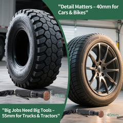 FAITIO in use on tire demonstrating controlled buffing for better adhesion