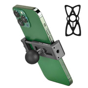 FANAUE front view of aluminum phone holder showing clamp and ball adapter for secure mounting
