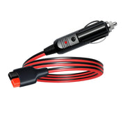 Faoyliye front view showing 45A connector and cigarette lighter plug for reliable vehicle power