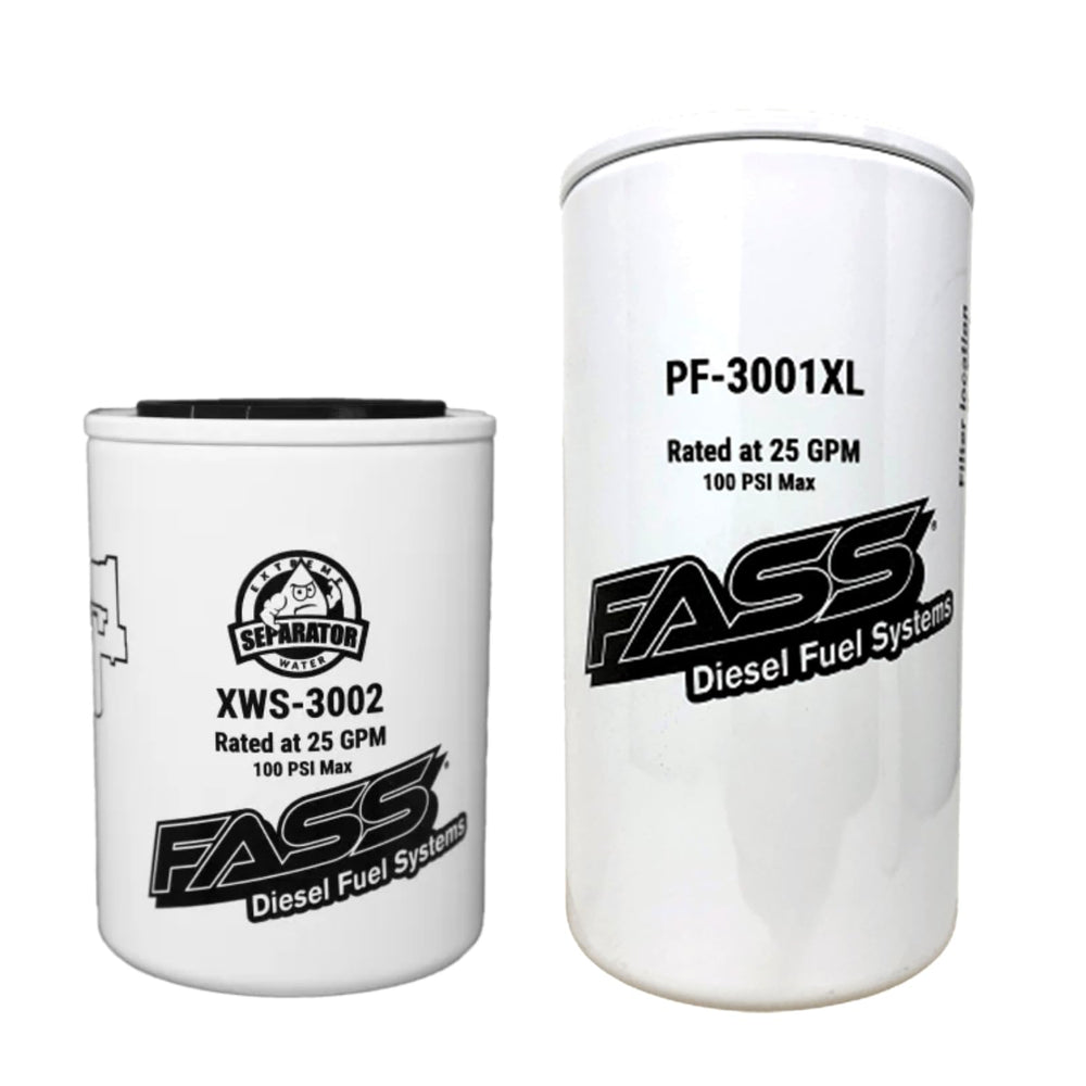 FASS front view of packaged XL filter kit showing both filters and service convenience