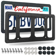 FBJTDQ front view of matte black topography license plate frame showing embossed design and fit