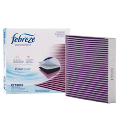 Febreze cabin filter front packaging showing model and unscented benefit