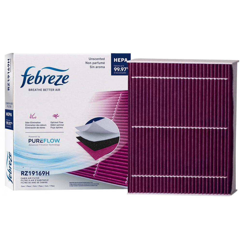 Febreze front packaging showing model and unscented benefit