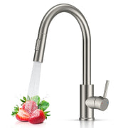 FEELSO front view brushed nickel faucet showing sleek silhouette and benefit