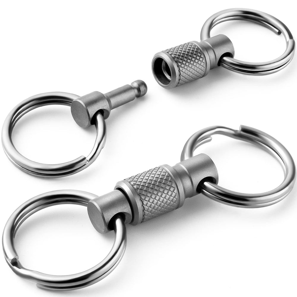 FEGVE front view of titanium quick-release keychain showing compact design and benefit
