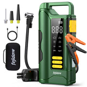 fejidaw front view of jump starter showing ports and controls for quick roadside help