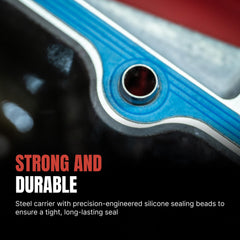 Fel-Pro gasket flat lay close-up showing sealing beads and steel carrier for reliable sealing