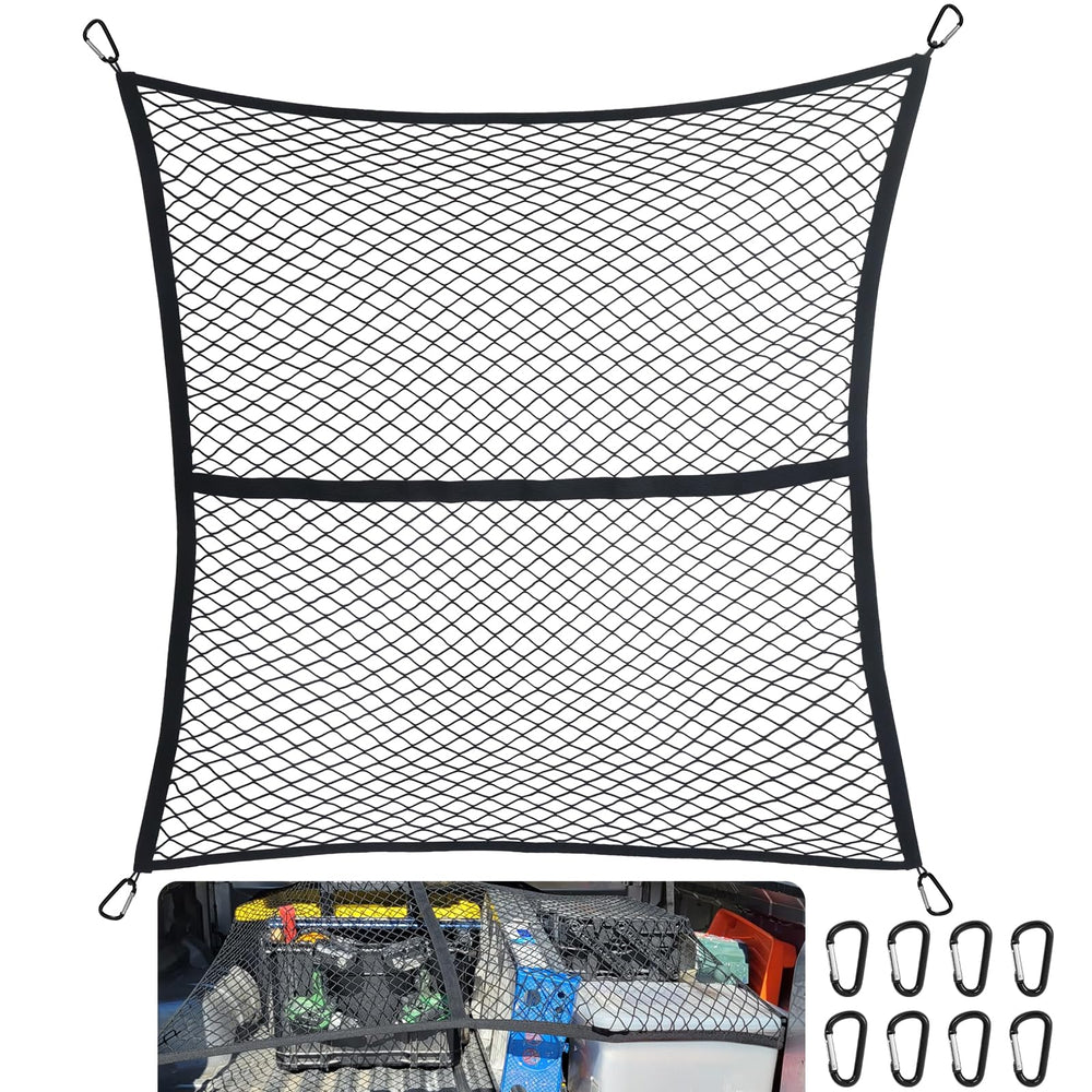 Femicgal front view net secured on truck bed showing containment benefit