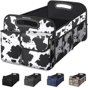 Femuar cow print front view showing vintage style and large-capacity storage benefit