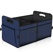 Femuar front view of large blue trunk organizer showing big capacity and neat storage