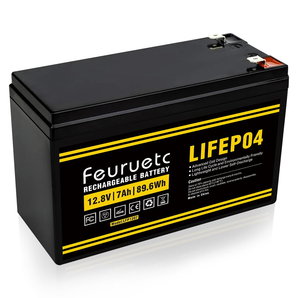 Feuruetc 12V 7Ah front view showing compact form and terminals for easy install