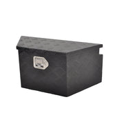 FGJQEFG front view of black aluminum toolbox showing secure lock benefit