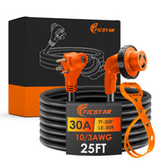 Ficstar front view of TT-30P to L5-30R cord showing connectors and length benefit