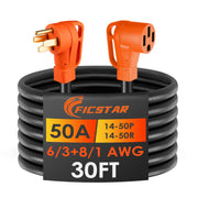 Ficstar front view of NEMA 14-50P plug and 14-50R receptacle showing secure connection