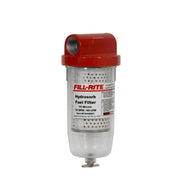 Fill-Rite F1810PC1 front view showing clear bowl and 1" head, quick visual checks
