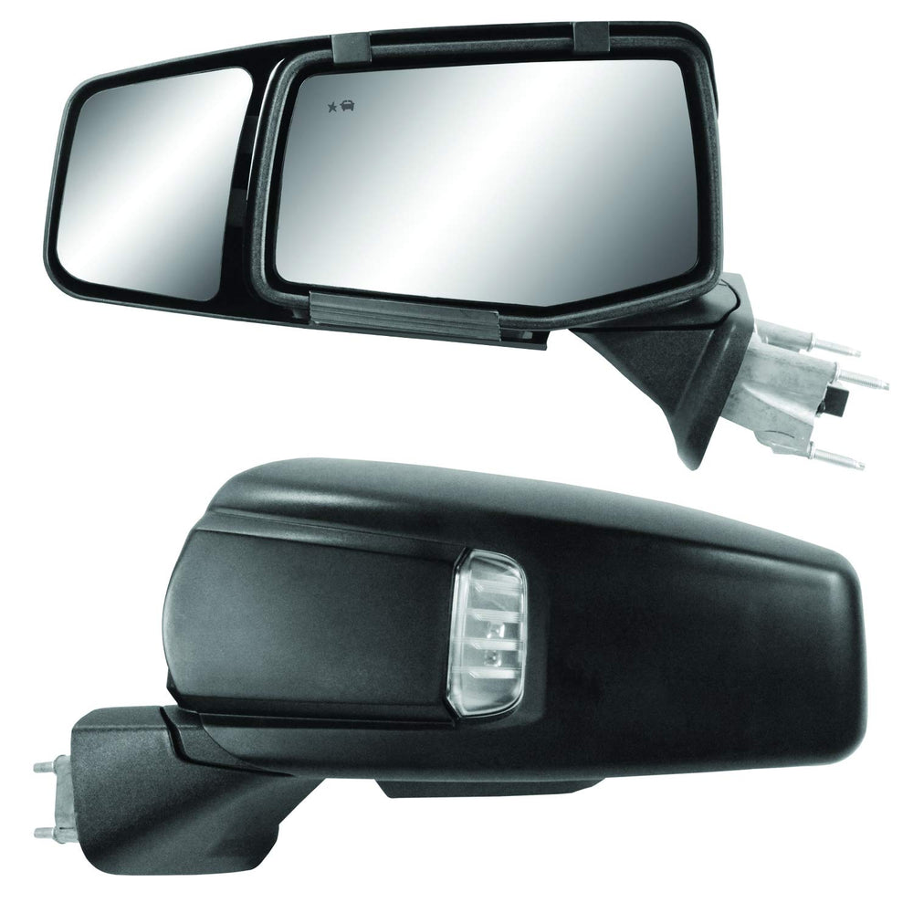 Fit System K SOURCE front view showing clip-on towing mirror for clean OEM look
