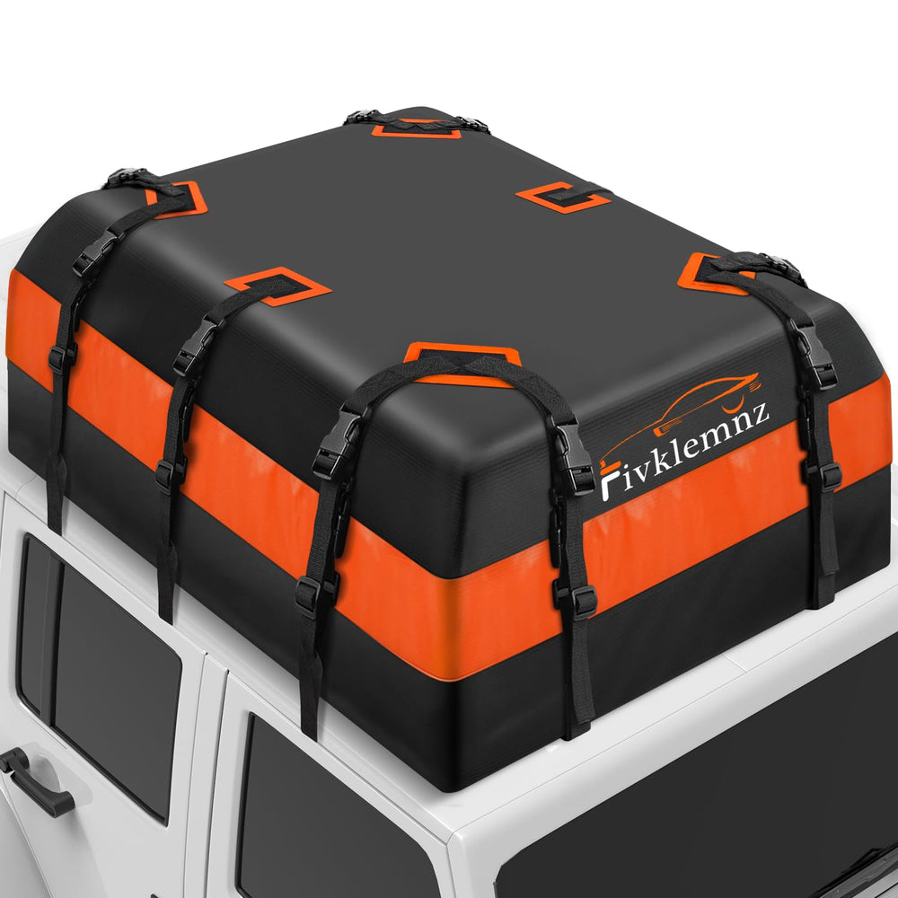 FIVKLEMNZ front view of rooftop cargo bag showing secure design and weather protection