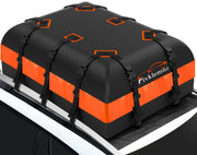 FIVKLEMNZ front view of rooftop carrier showing secure packed storage and weather protection