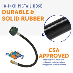 Flame King pigtail connected between propane tank and RV regulator demonstrating easy installation