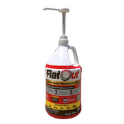 FlatOut one‑gallon jug front label showing product name and use benefit