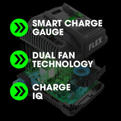 FLEX battery installed in cordless tool showing improved jobsite productivity